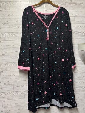 Cute Stars & Hearts Nightshirt - Black with Pink & Teal Accents